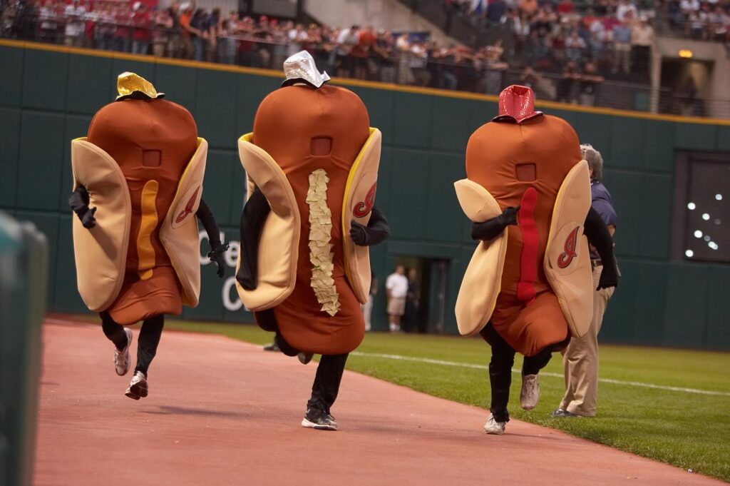 old cleveland indians racing hot dog mascots