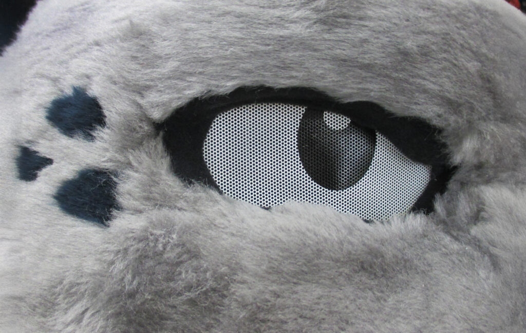 Close up of a mascot vision screen for a custom wolf mascot.