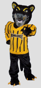 School mascot panther wearing jersey