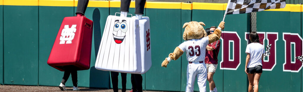 Missippippi State Mascot Racing Cowbells Running