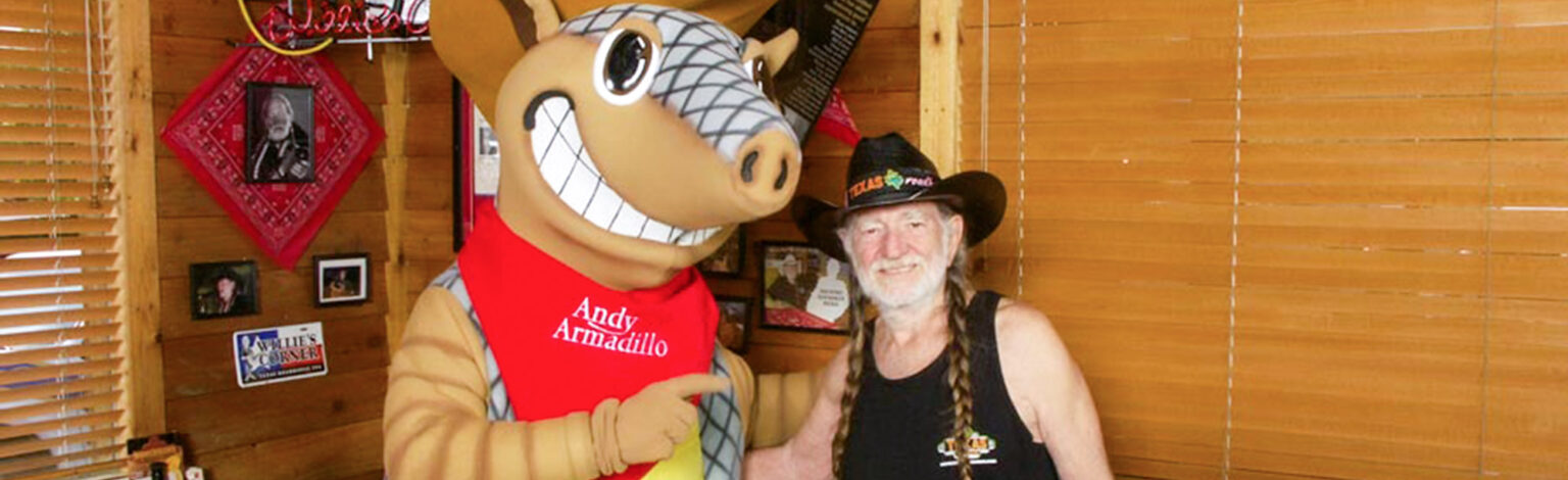 Andy Armadillo Texas Roadhouse with Man