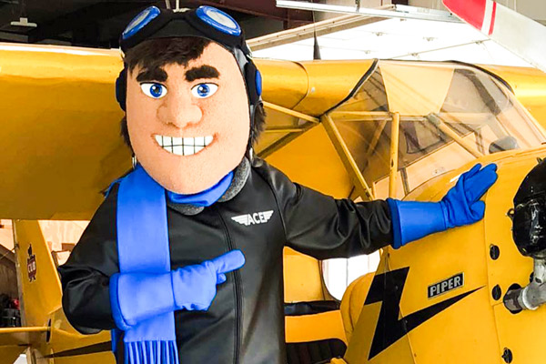 Ace The Aviator Mascot - ASU-Newport - Olympus Mascots