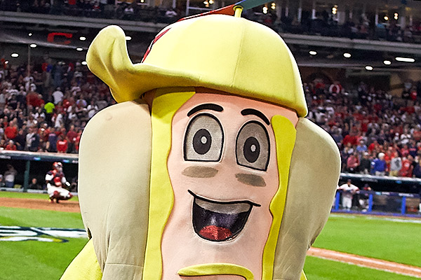 Cleveland Indian's hot dog mascots close up headshot