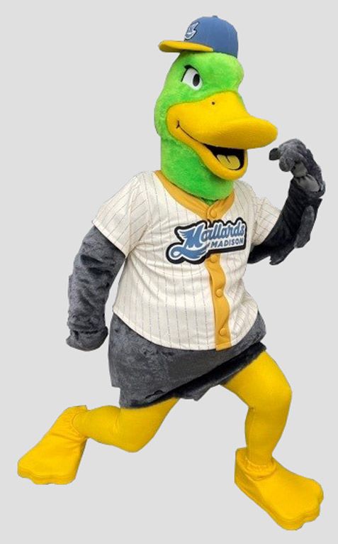 Green and yellow mallard mascot for baseball team