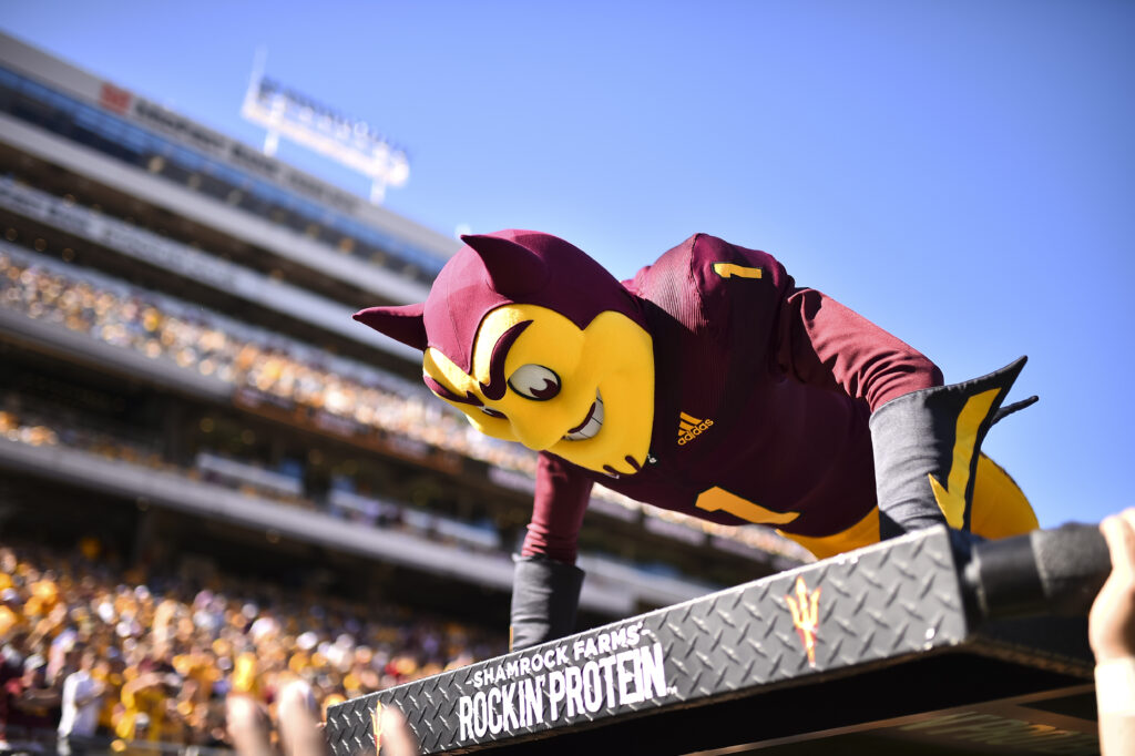 Arizona State University Mascot Doing Push-Ups