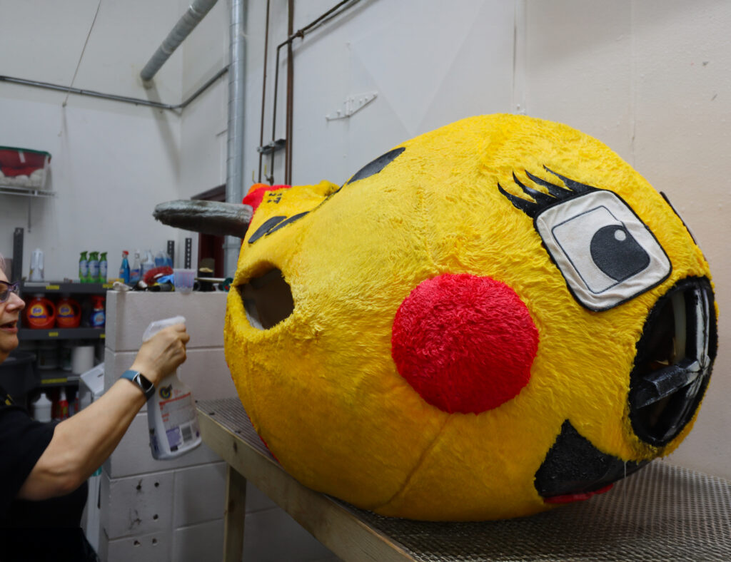 T.J. Luv Southwest Airplane Mascot getting cleaned.