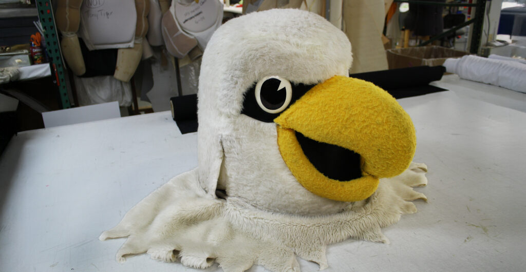 A stained eagle mascot head.