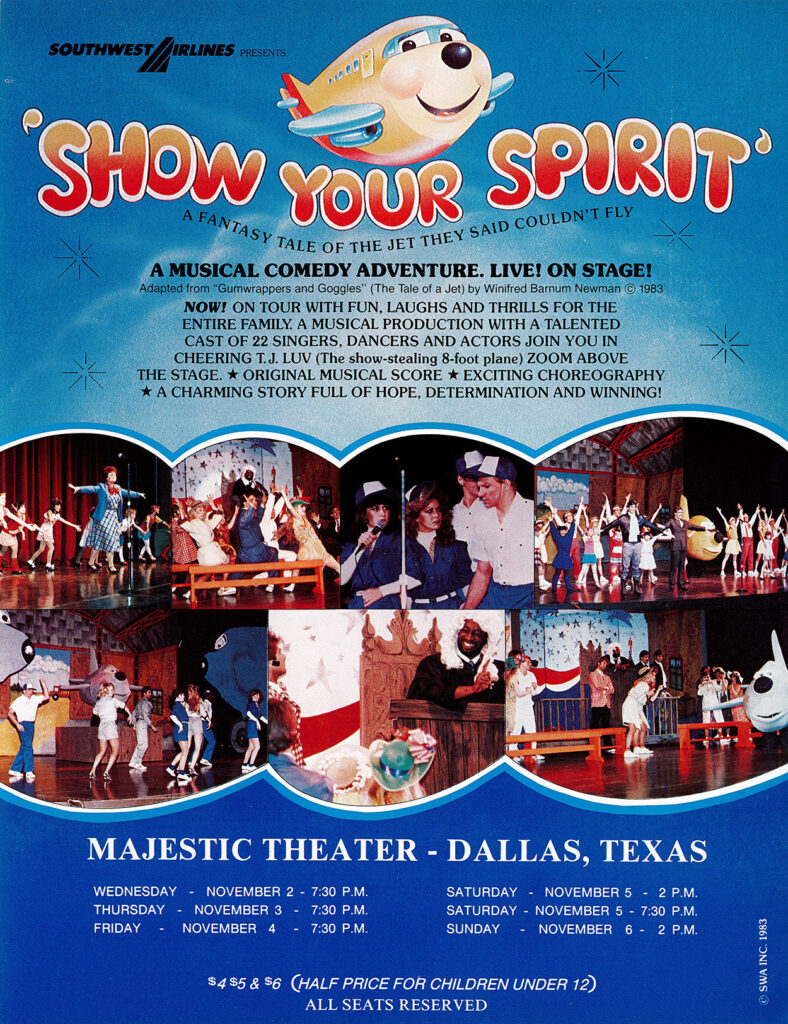 Southwest's "Show Your Spirit" musical flyer from 1983.
