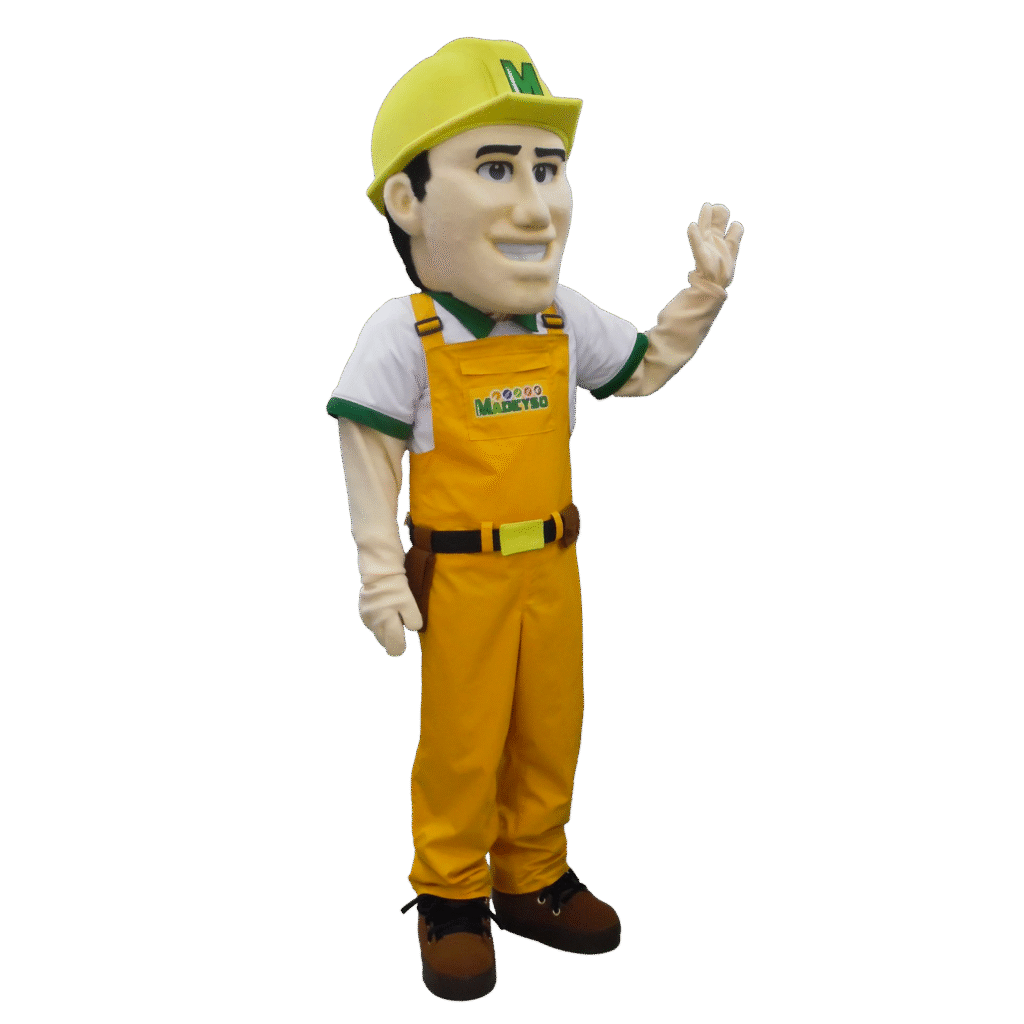 Madeyso Construction Mascot waving his hand.
