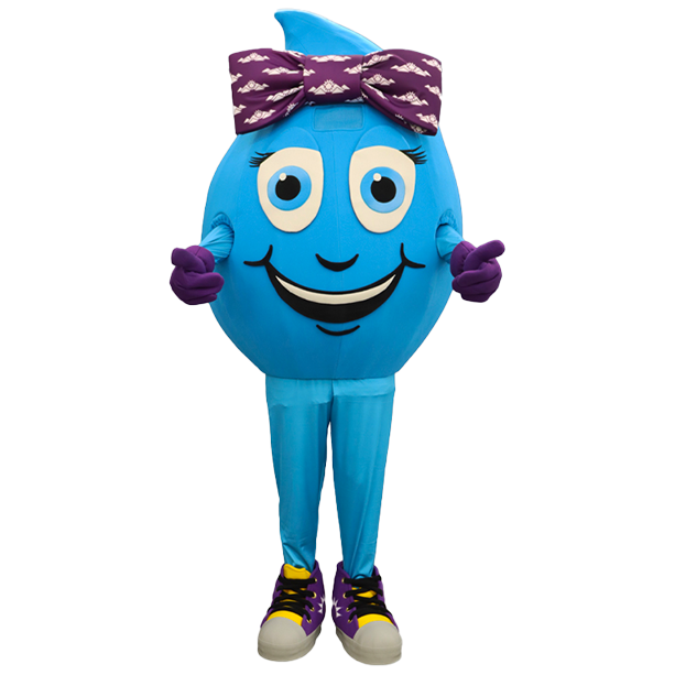 Water Drop City of Surprise Arizona Mascot posing with both of her thumbs up.