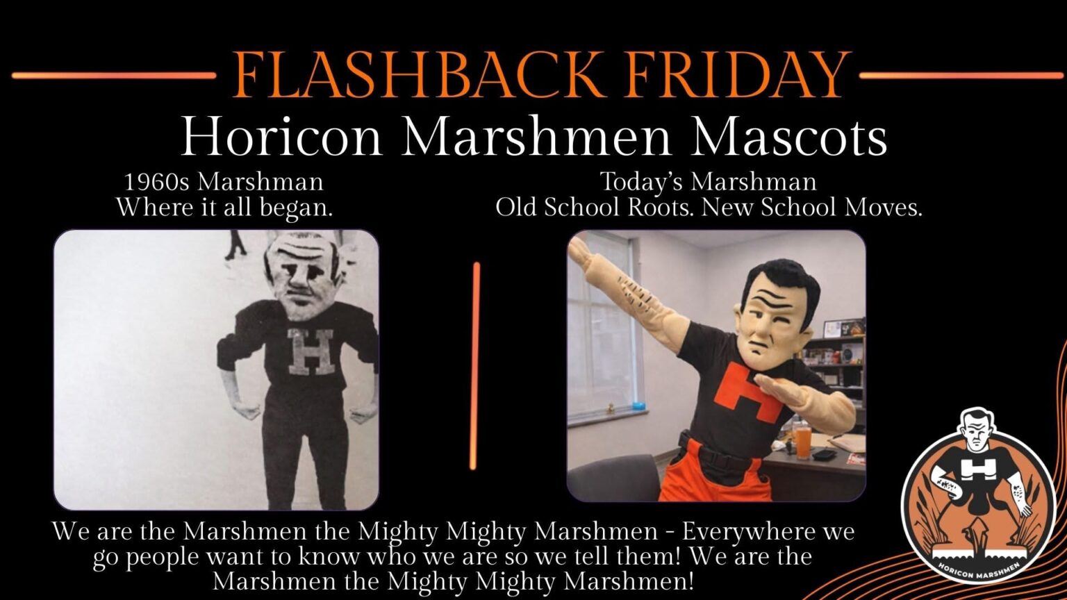A visual comparison between the Marshman mascot of the past and the current one.
