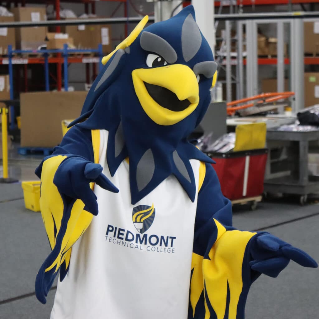 A blue and golden eagle for Piedmont Technical College.